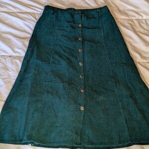 Emerald Green Soft Long Skirt with Buttons and Elastic Waistband, Large